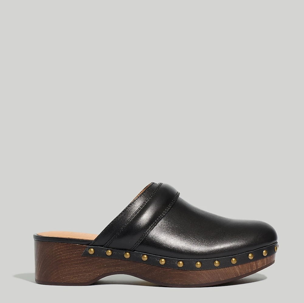 Madewell Black Leather Studded Clogs